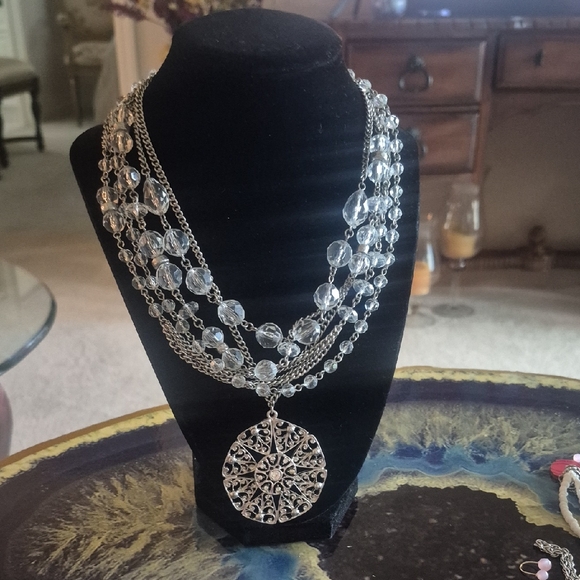 White House Black Market Jewelry - White House Black Market Silver and Clear Beaded Necklace